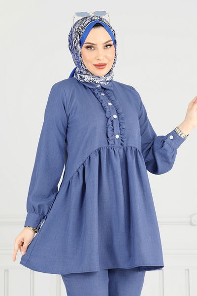 T.E.G. - Yarım Düğmeli Tesettür Takım 6093TEG847-MS Mavi - 378268