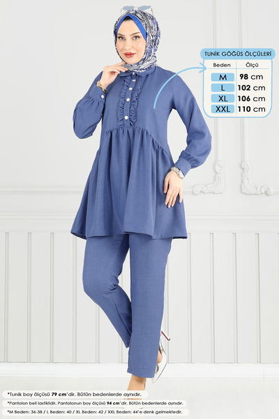 T.E.G. - Yarım Düğmeli Tesettür Takım 6093TEG847-MS Mavi - 378270