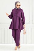 T.E.G. - Yarım Düğmeli Tesettür Takım 6093TEG847-MS Mor