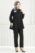 Yarım Düğmeli Tesettür Takım 6093TEG847-MS Siyah - Thumbnail