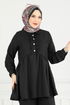 Yarım Düğmeli Tesettür Takım 6093TEG847-MS Siyah - Thumbnail