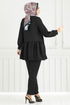 Yarım Düğmeli Tesettür Takım 6093TEG847-MS Siyah - Thumbnail