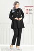 Yarım Düğmeli Tesettür Takım 6093TEG847-MS Siyah - Thumbnail