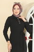 Yarım Düğmeli Triko Elbise 0012MT581-MS Siyah - Thumbnail
