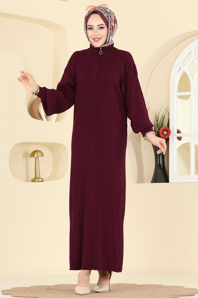 A.Y.D. - Yarım Fermuar Detaylı Elbise 2770AYD574-MS Bordo - 419445