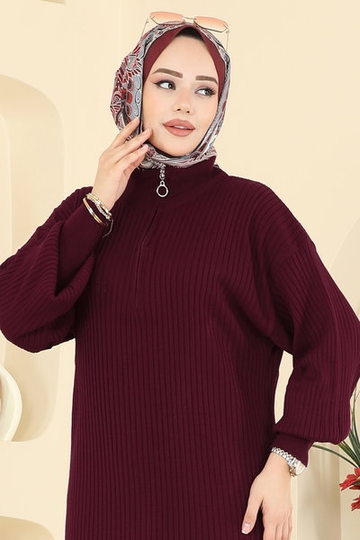 A.Y.D. - Yarım Fermuar Detaylı Elbise 2770AYD574-MS Bordo - 419446