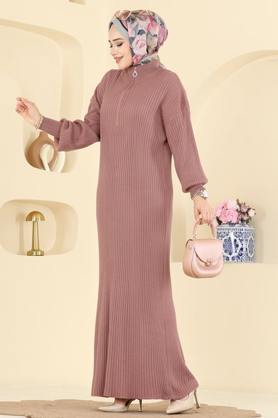 A.Y.D. - Yarım Fermuar Detaylı Elbise 2770AYD574-MS Gül Kurusu - 419449