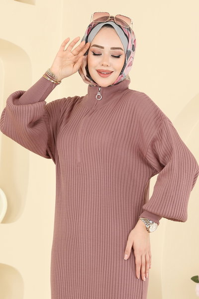 A.Y.D. - Yarım Fermuar Detaylı Elbise 2770AYD574-MS Gül Kurusu - 419450