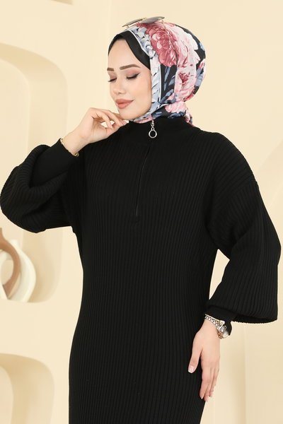 A.Y.D. - Yarım Fermuar Detaylı Elbise 2770AYD574-MS Siyah - 419465