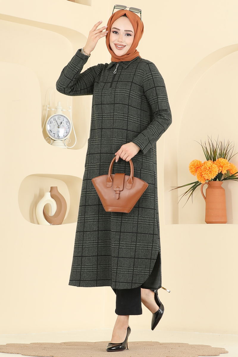 Yarım Fermuarlı Balıksırtı Takım 24010UKB139-MS Haki