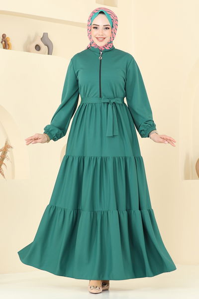 D.L.B. - Yarım Fermuarlı Elbise 1202DLB1088-MS Açık Petrol - 389144