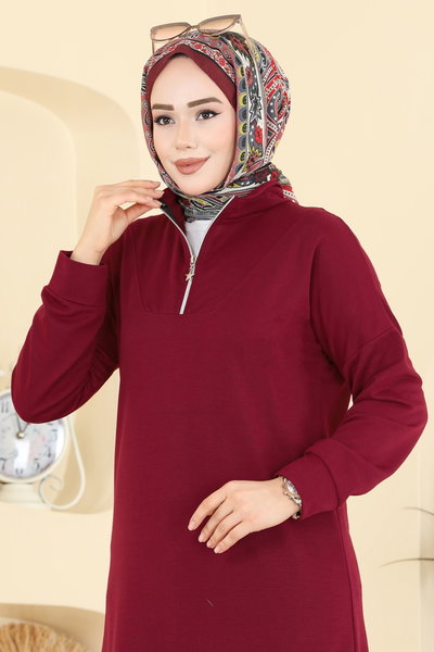 E.T.T. - Yarım Fermuarlı Elbise 13366ETT926-MS Bordo - 428081