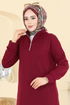 Yarım Fermuarlı Elbise 13366ETT926-MS Bordo - Thumbnail