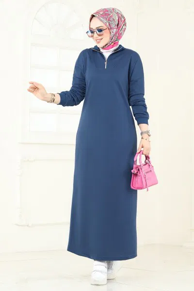 E.T.T. - Yarım Fermuarlı Elbise 13366ETT926-MS İndigo