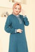 Yarım Fermuarlı Elbise 9021S324-MS Petrol - Thumbnail