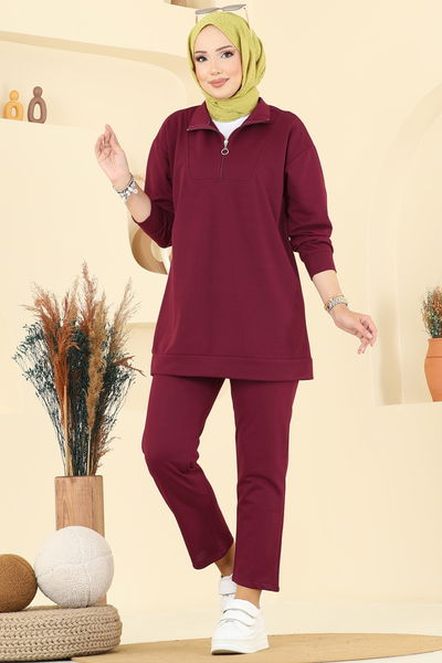 T.E.G. - Yarım Fermuarlı İki İp Takım 7080TEG847-MS Bordo - 399501