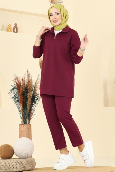 T.E.G. - Yarım Fermuarlı İki İp Takım 7080TEG847-MS Bordo - 399502