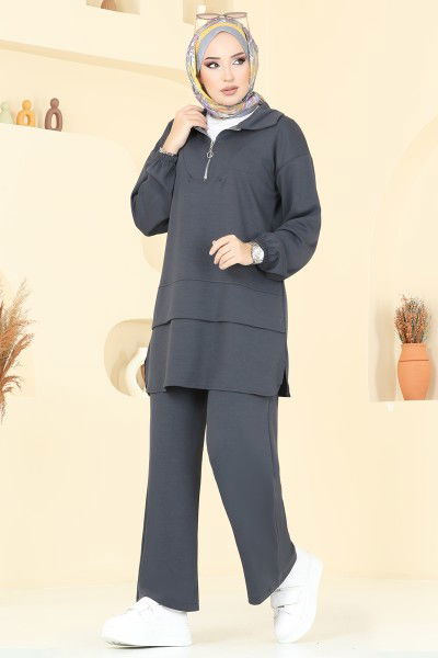 H.B.S. - Yarım Fermuarlı Modal Kumaş Takım 5017HBS856-MS Antrasit