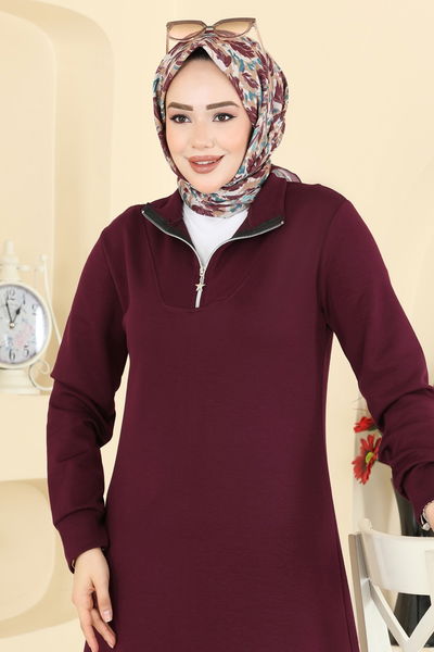 E.T.T. - Yarım Fermuarlı Modal Tunik 1008ETT926-MS Bordo - 430287