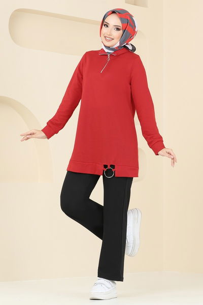 F.O.N. - Yarım Fermuarlı Spor Takım 1946FON792-MS Kırmızı&Siyah - 421542