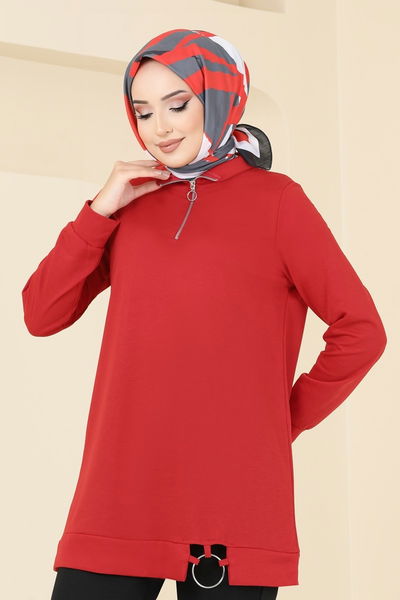 F.O.N. - Yarım Fermuarlı Spor Takım 1946FON792-MS Kırmızı&Siyah - 421543