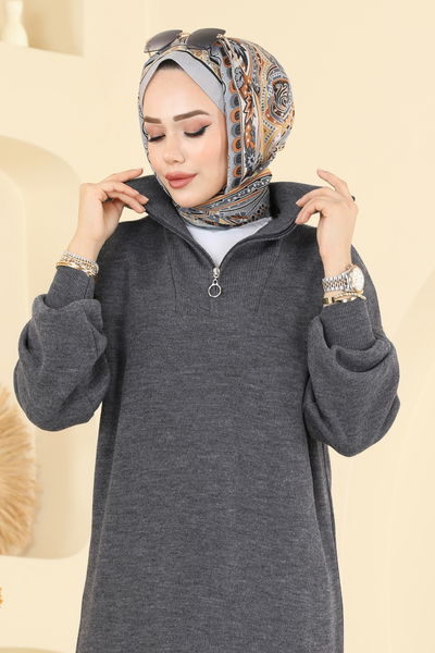 T.P.K. - Yarım Fermuarlı Triko Elbise 1299TPK1167-MS Antrasit - 408753