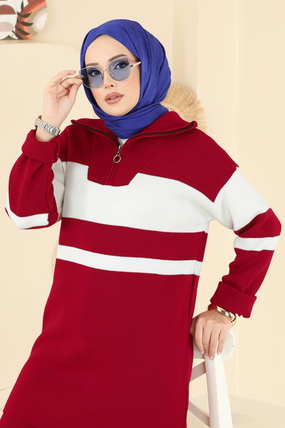 A.Y.D. - Yarım Fermuarlı Triko Takım 2738AYD574-MS Kırmızı - 405619