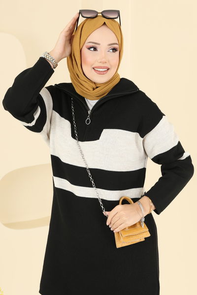 A.Y.D. - Yarım Fermuarlı Triko Takım 2738AYD574-MS Siyah - 405643