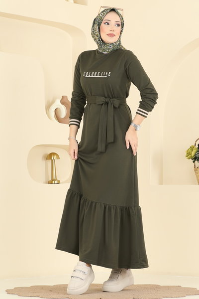 P.R.M. - Yazı Baskılı İki İplik Elbise 715PM271-MS Haki - 423312