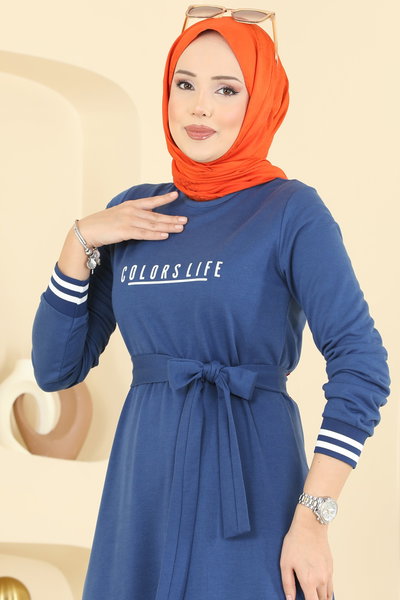 P.R.M. - Yazı Baskılı İki İplik Elbise 715PM271-MS İndigo - 423431