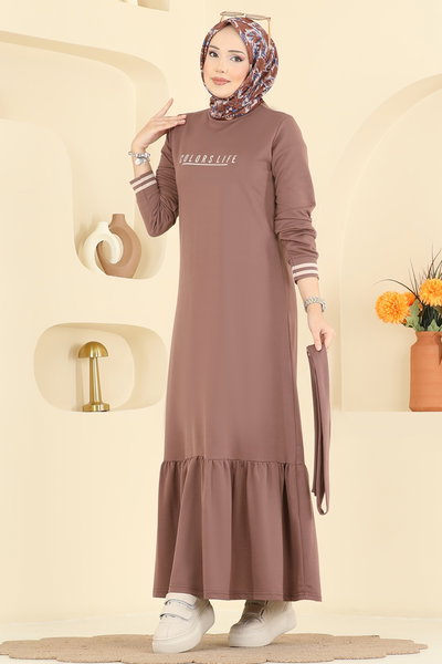 P.R.M. - Yazı Baskılı İki İplik Elbise 715PM271-MS Pudra Vizyon - 423380