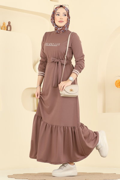 P.R.M. - Yazı Baskılı İki İplik Elbise 715PM271-MS Pudra Vizyon - 423381