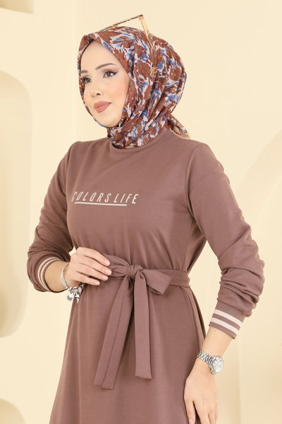 P.R.M. - Yazı Baskılı İki İplik Elbise 715PM271-MS Pudra Vizyon - 423382