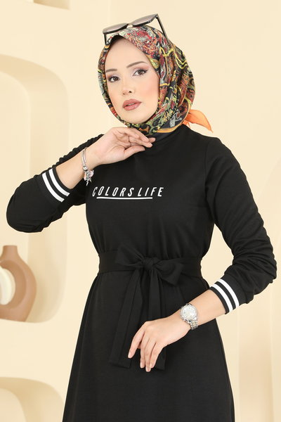 P.R.M. - Yazı Baskılı İki İplik Elbise 715PM271-MS Siyah - 423411