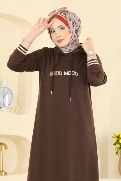 P.R.M. - Yazı Baskılı İki İplik Elbise 717PM271-MS Kahve - 425561