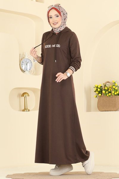 P.R.M. - Yazı Baskılı İki İplik Elbise 717PM271-MS Kahve - 425562