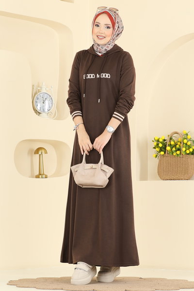 P.R.M. - Yazı Baskılı İki İplik Elbise 717PM271-MS Kahve - 425563