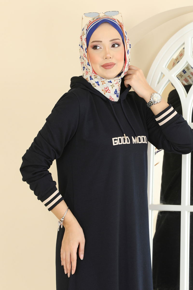 Yazı Baskılı İki İplik Elbise 717PM271-MS Koyu Laci