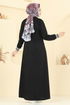 Yazı Baskılı Tesettür Elbise 4108PM271-MS Siyah - Thumbnail