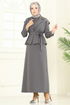 Yeleği Taşlı Elbiseli Takım 2709SL432-MS Antrasit - Thumbnail