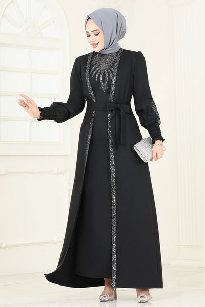 A.S.M. - Yelekli Abiye Elbise Takım ASM2758-MS Siyah - 360984