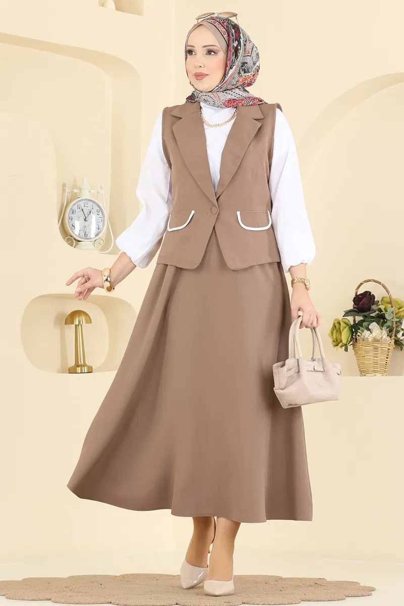 Yelekli Şık Dabıl Takım 2646SL432-MS Koyu Vizyon