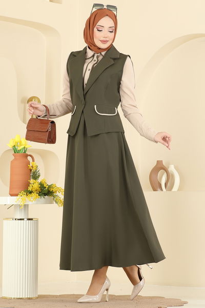 S.L. - Yelekli Şık Dabıl Takım 2763SL432-MS Haki - 415781