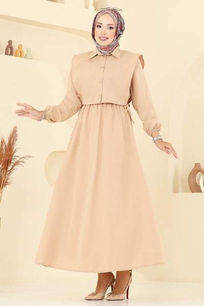 K.T.R. - Yelekli Terikoton Elbise Takım 3059KTR750-MS Bej - 392268