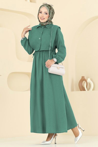 K.T.R. - Yelekli Terikoton Elbise Takım 3059KTR750-MS Zümrüt