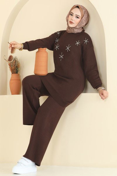 A.Y.D. - Yıldız Detaylı Triko Takım 2721AYD574-MS Kahve