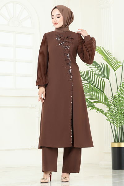 A.B.K. - Yırtmaç Detaylı Şık Takım 8058ABK1075-MS Kahve - 387932