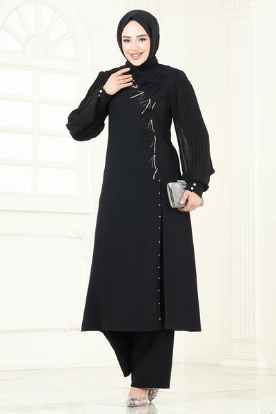 A.B.K. - Yırtmaç Detaylı Şık Takım 8058ABK1075-MS Siyah - 387911