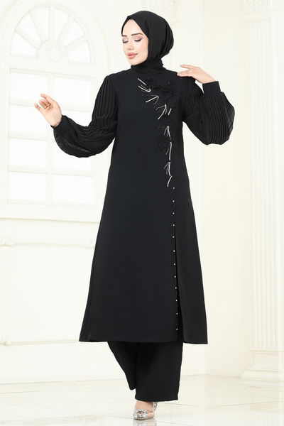 A.B.K. - Yırtmaç Detaylı Şık Takım 8058ABK1075-MS Siyah - 387915