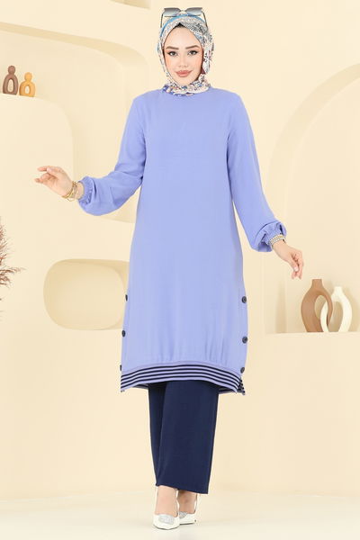 D.V.L. - Yırtmaç Düğmeli Aerobin Takım 418DVL817-MS Açık İndigo&Laci - 387213